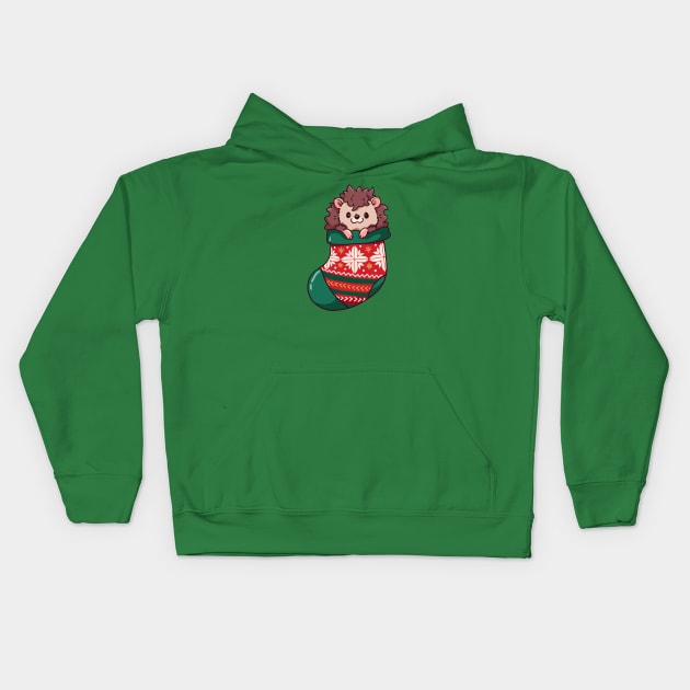 Cute Cartoon Christmas Hedgehog in a Stocking Kids Hoodie by SLAG_Creative